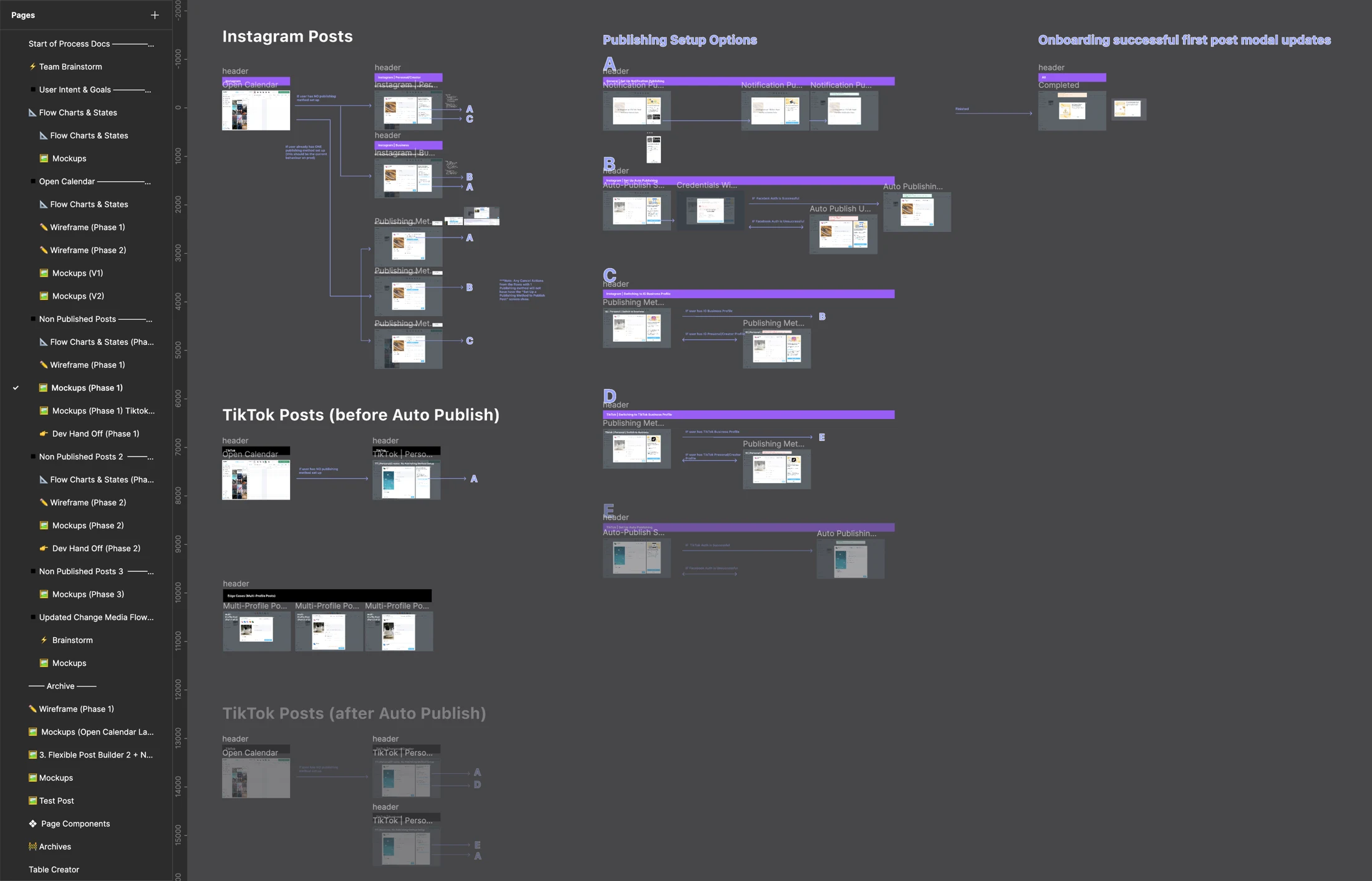 Detailed Instagram and TikTok publishing setup flows and completion states